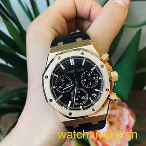 Swiss AP Wrist Watch Real Royal Oak Series 26240or Rose Gold Black Belt Homem Moda de lazer Esportes de Back Transparent Mechanical Watch