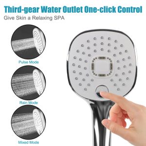 Handheld 3 Modes Rainfall High Pressure Shower Head Silver Pressurized Spray Nozzle Water Saving Bathroom supplies