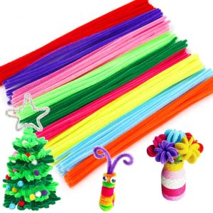 100pcs Kreativität Chenille Stiele Pfeifenreiniger farbenfrohe Glitzerplüsch für Kinderhandwerk Bildungsspielzeug DIY BRÜFUNG