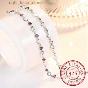 Bangle Charming Crystal Purple Womens Armband Schmuck Mode Mädchen 925 Silberarmband Frauen Braut Hochzeit Engagement Bijou Geschenk YQ240409