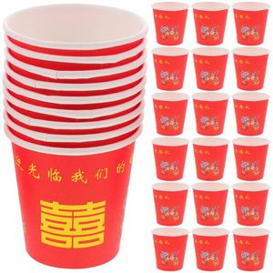 Disposable Cups Straws 100 Pcs Red Double Happiness Glass Drinking Holders Cake Stand Supplies Paper Bride Serving Utensils Epapioros