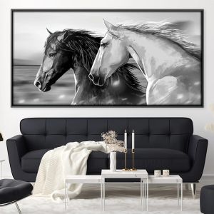 Black and White Running Horse Posters Wall Art Pictures Canvas Decorative Painting Home Decor for Living Room Animal Cuadros