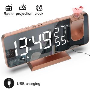 FM Tablo Saati LED Dijital Çalar Saat Elektronik Tablo Alarm Masaüstü Saatleri USB Uyandırma FM Radyo Zaman Projektör Tablo Saati