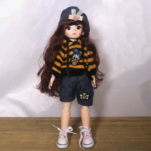 30cm Winter Suit Bjd Doll 22 Ball Jointed Doll Sad Face Toy Naked Baby Joint Solid Body Girl Toy DIY Bjd Doll Full Set Toys