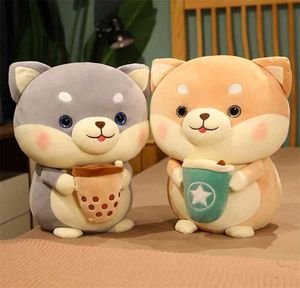 Cute shiba inu peluche drinking giocattoli da tè a bolle imbottiti bambole di cuscini da pillow di boba per ragazze regali di compleanno 210802925261
