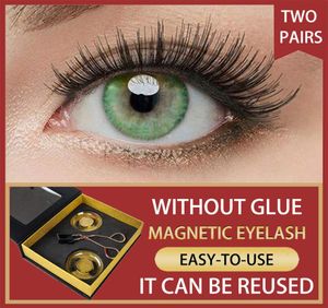 2 par magnetiska ögonfransar utan eyeliner 5D återanvändbar förlängning Magic Mink Fiber Lashs No Lim Ultra Thin Magnet Light False EY5372681