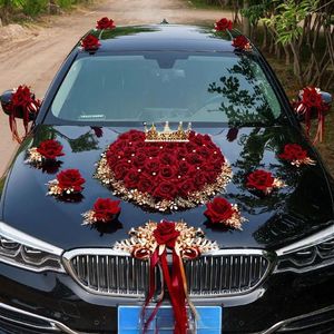 Kwiaty dekoracyjne Wedding Car Front Red Artificial Flower Decoration Recepcja High-end Symulacja