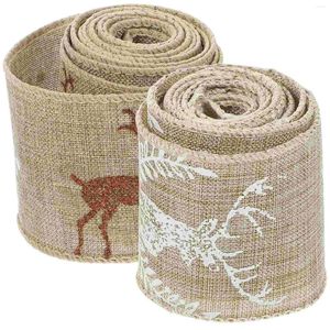 Dekorative Blumen 2 Rollen Handwerk Vintage Ornamente Jute Stoff verdrahtete Band Nachahmung Weihnachtsgeschenk