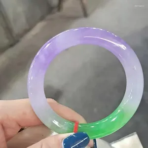 Bangle Send Certyfikat Birma Jade Green Purple Jadeite Bransoletka Kobiet Jewelry Grade A szmaragd jades okrągły bransoletki