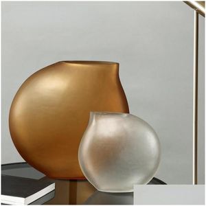 Vasos domésticos forma redonda plana de vidro fosco vaso decoração designer