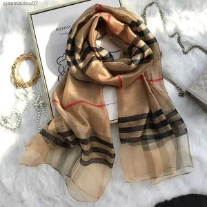 Shawls New plaid scarf for womens autumn/winter Korean version Versatile mulberry silk shawl wool shawl long dual-purpose scarfL2404