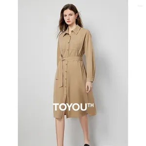 Casual Dresses Toyouth Dressed Women's Spring 2024 Retro Pending Style Bright Line Collision Color Shirt Dress