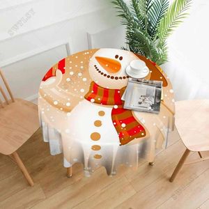 Table Cloth Round Tablecloth 60 Inch Christmas Snowman Smiling Washable Polyester Cover Decorations For Picnic Kitchen