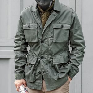 Safari Jacket Men Tactical Windbreaker Outdoor Multi-Pocket Vintage Casual Coats Spring Autumn Army Camo AMEKAJI HUNTER