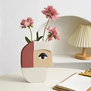 Vases Nordic Ins Resin Face Vase Abstract Art Decoration Living Room Dining Desktop Flower Arrangement Home