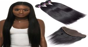 8a feixes de cabelo humano brasileiros retos baratos com frontal 100 brasilões de cabelo humano virgem não processados Extensão de cabelo Remy 7508824