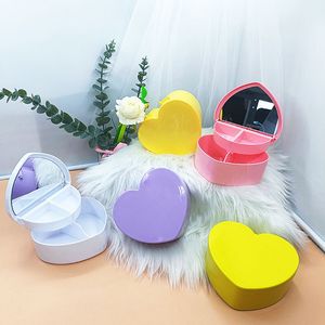 Pink Puple Heart Shape Cosmetic Jewelry Organizer Makeup Organizer With Mirror Girl Cute Plastic Box Make Up Storage Container