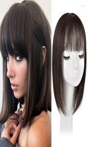 Синтетические парики Лупу черно -коричневый, длинный прямой топпер с челкой для человеческих волос зажигают фальшивые для женщин Kend226010395