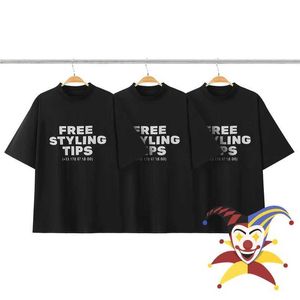 Men's T-Shirts FREE STYLING TIPS T Shirt Men Women Black Damaged Tee Top Oversize Short Sleeve J240409