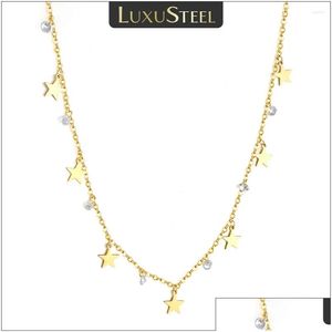 Anhänger Halsketten Luxusteel Stars Bling Cz Stone für Frauen Mädchen Gold Farbe Edelstahl Halskoker Jubiläum Geschenk Mode Schmuck Dr. Otrn9