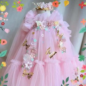 2024 Childrens Princess Evening Gown Sleeveless Pearls Appliques Design Wedding Birthday Baptism Party Girls Dresses A3649 240326