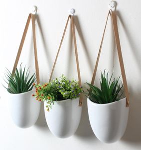 3pcs suculentos portador de flores domésticos decorativo com corda pendurada na parede de plantador branco prático elegante cerâmica moderna c11159684111