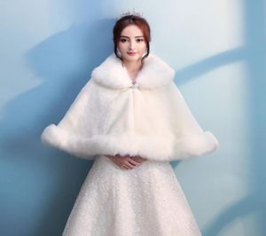 Elegant Ivory Bridal Wraps Faux Fur Wedding Cape Cloak High Quality 2020 Cheap Wedding Jackets Fur Coat Winter Bridal Stole2650502