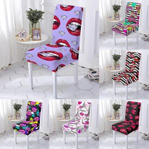 Chaves de cadeira Lips Sexy Lips Print Dinning Capé Cartoon Vermelho Sento para Banquetes de Casamento Removável Slipcover 1pc