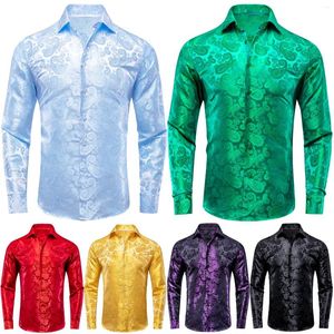 Men's Casual Shirts Hi-Tie Jacquard Paisley Mens Dress Long Sleeve Lapel Suit Shirt Formal Blouse 10 Colors Wedding Business Party