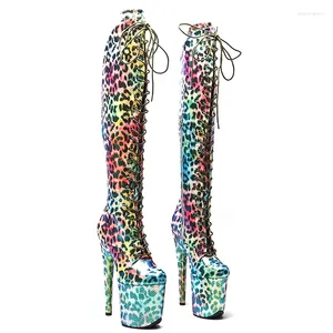 Scarpe da ballo Leecabe 20cm/8 pollch Shinny Leopard Colorful Women's Platform Party High Heels Pole Dancing Boot