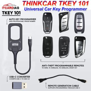 2024 ThinkCar TKEY 101 - Equipamento de programador de chaves de carro universal com 6 unidades de chaves remotas suporta sistemas anti -roubo