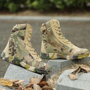 Stövlar Spring Nonslip Wearressant Camofage Shoes and Boots Tactcal Boots Combat Specal Forces Desert Boots Men's Hightop Hkng Boots