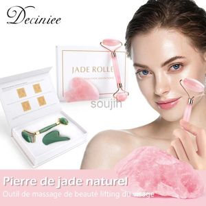 Ansiktsmassager naturlig roskvarts jade roller gua sha set ansikts kroppsmassager roller jade sten massage set ansiktslyftande skönhetsmassage verktyg 240409