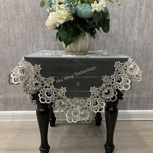 Mesa branca toalha quadrada toalha de bordado de luxo de toca de renda Tabela de mesa de jantar de flor das toalhas de mesa elegantes
