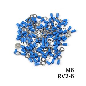 100pcs/SET RV2 Izolowane niebieskie zaciski pierścieniowe złącza kabla elektryczna Załóżzory 16-14 AWG M3/M4/M5/M6/M8