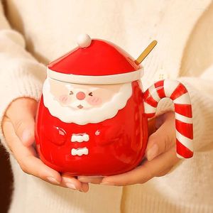 Кружки Санта -Керамическая кружка милая рождественская шляпа крышка рука нарисованная водяная чашка для водяной чашки для завтрака кофе кофе день рождения подарок