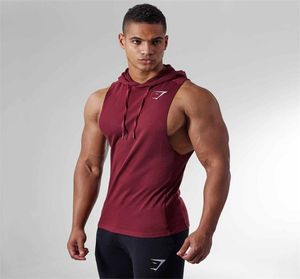 Män kompression muskel ärmlös hoodie ny sport casual bomullstank top fitness träning andas huva maist vest9666585