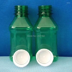 Storage Bottles (250PCS/Pack) 100ml Square PET Transparent Green Safety Cap Food Grade Liquid Bottle Plastic Bottle---Strong