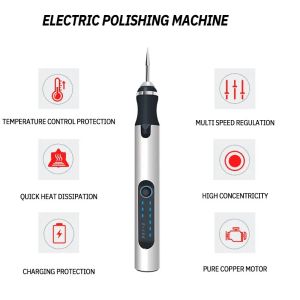 1 Set Mini Electric Grinder Nail Carving Polering och poleringsmaskin Hårdvaruverktyg Electric Small Polering Pennor