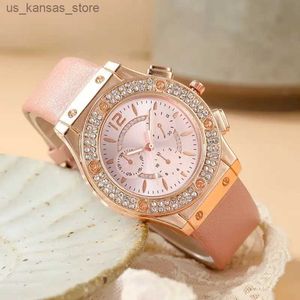 Нарученные часы Женские бриллиантовые квадратные набор браслетов Es Set Ladies Leather Band Quartz Forune Женские часы Zegarek Damski240409