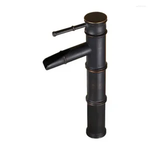 Bathroom Sink Faucets Black Oil Rubbed Brass Bamboo Style Single Handle Lever Vessel Basin Faucet Mixer Waterfall Water Tap Ahg017