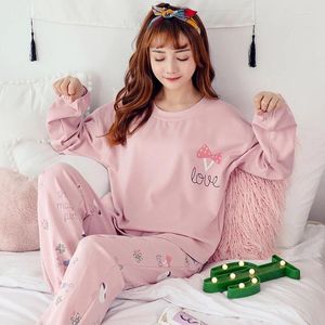 Home Clothing Cotton Pajama Sets For Women Autumn Winter Long Sleeve Pyjama Girl Cute Cartoon Sleepwear Lounge Homewear