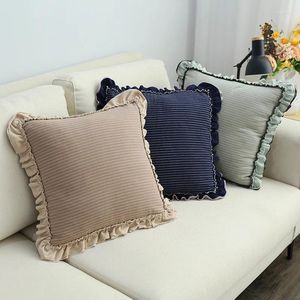 Pillow Cover Cotton Sand Washed Lotus Leaf Lace Sofa Countryside Striped Waist Pillowcase