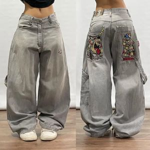 Street Hip Hop Retro Y2k Fashion Casual Loose Big Pocket Jeans Harajuku High Waist Straight Leg Wide Trousers Baggy Pants 240401