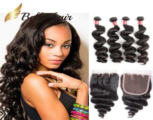 Peruvian Loose Wave Hair 4 Bundles With Top Closure Natural Color Weaves Closure 4x4 Medium Brown 5PCSLot6578910