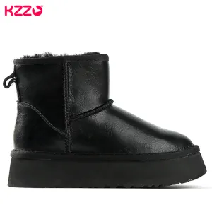 Buty Kzzo moda Kobiety platforma kostki buty śnieżne Wodoodporne skórzane skórzane wełniane wełniane wełny swobodne, grube podeszwa zimowe ciepłe buty