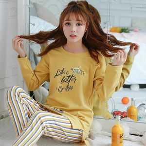 Home Clothing Autumn piżamę kobiety pijamas mujer litera druk piżamy setki femme długie rękaw żółte twę snu żeńskie odzież domowa m-xxl