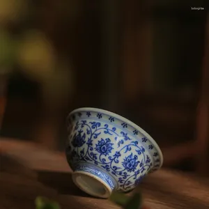 Tazze di piattini blu e bianco antico yongle grovigli loto a mano tazza jingdezhen ceramica tè master in ceramica