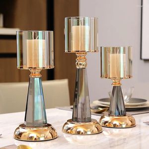 Titulares de vela avançados minimalistas de cristal cinza Metal Metal Dinner Dining Dining Dining Table Dinellestick Ornament Decor