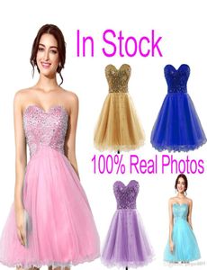 2021 In Stock Tulle Mini Crystal Cocktail Kleider Perlen Kurzprom Party Abschlusskleider billig echtes Bild2699810